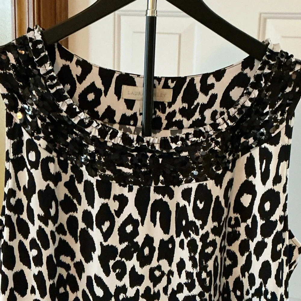 Laura Ashley Black and White Leopard Print Beaded Neckline Camisole - Picture 2 of 7